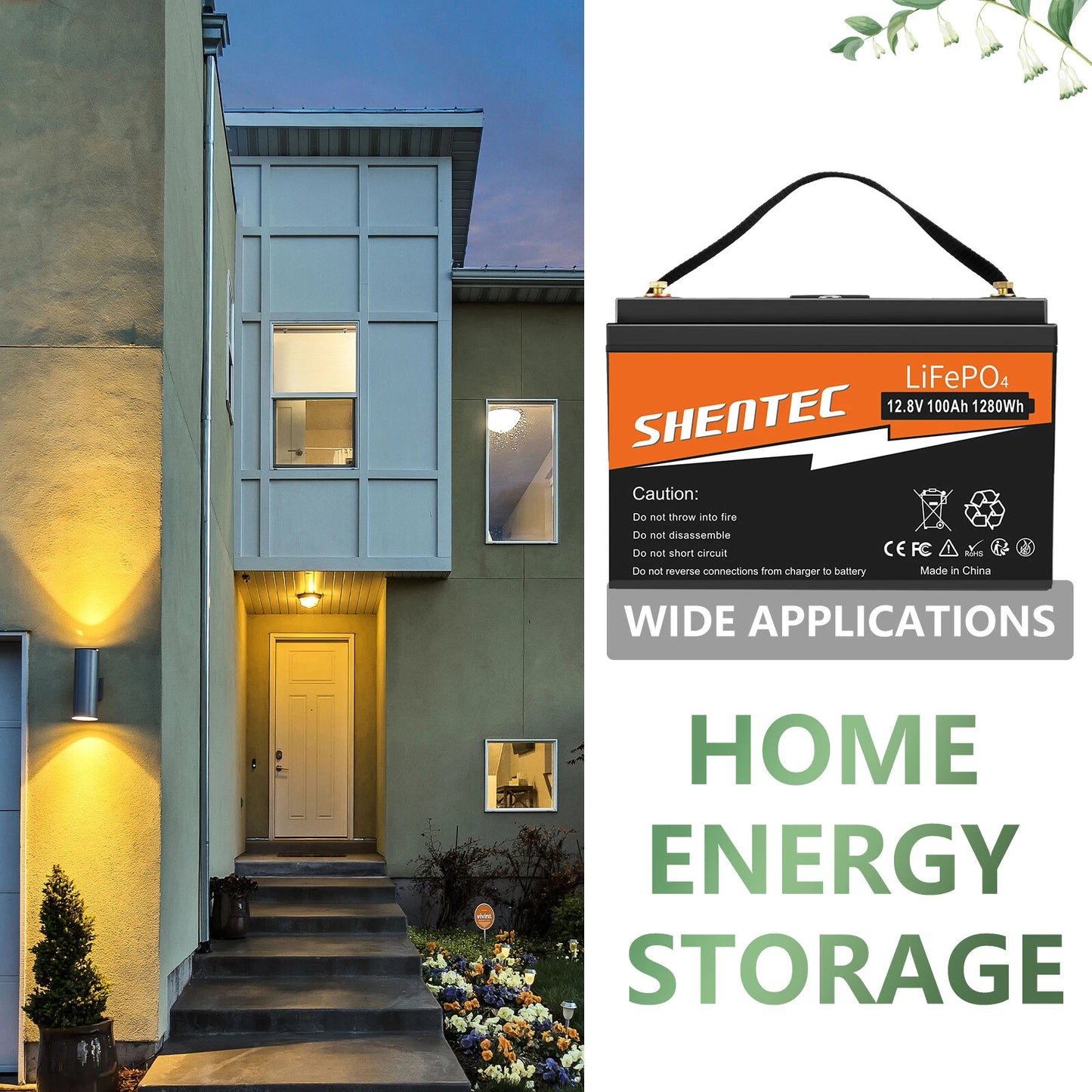 SHENTEC 12 V 100 Ah LiFePO4 Battery Wth LED Display Built-in 100 A BMS for Backup Power