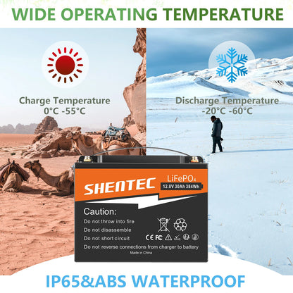 SHENTEC 12.8V 30AH Lithium LiFePO4 Battery  for Home RV Boat Emergency Power