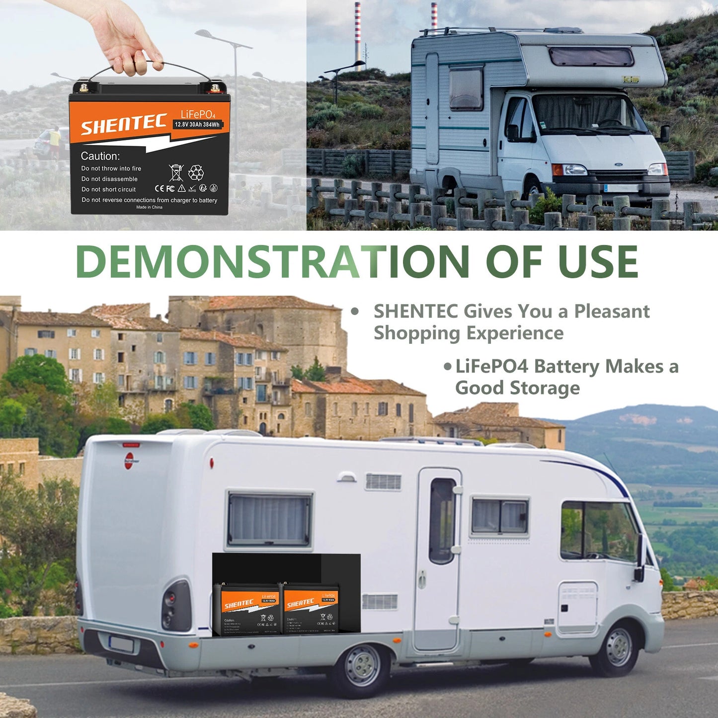 SHENTEC 12.8V 30AH Lithium LiFePO4 Battery  for Home RV Boat Emergency Power