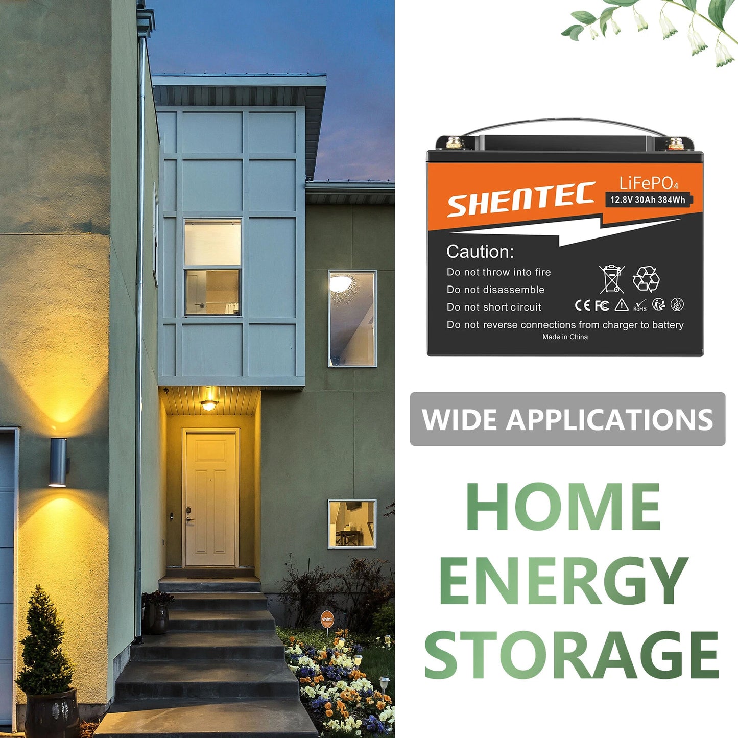 SHENTEC 12.8V 30AH Lithium LiFePO4 Battery  for Home RV Boat Emergency Power