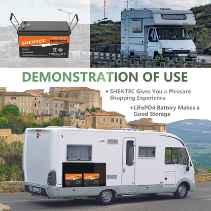 SHENTEC 12V 200Ah Lithium LiFePO4 Battery for Boat Camper 6000+Cycle
