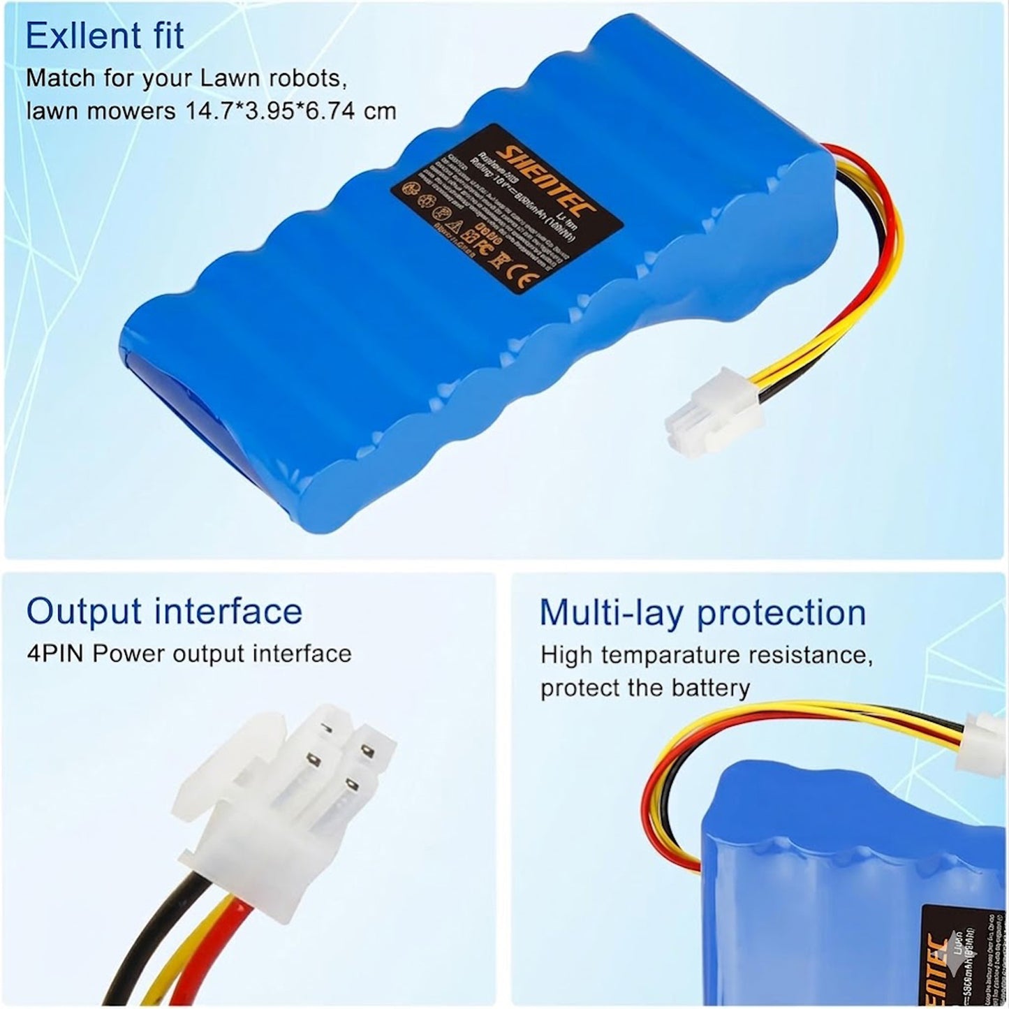 SHENTEC 18V 6000mAh Li-ion Replacement Battery for Husqvarna Automower 320, 430, 430X, 440, 450X, 520, 550 ,588 14 64-01, 588 14 64-02