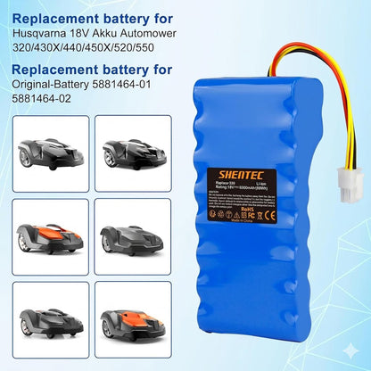SHENTEC 18V 6000mAh Li-ion Replacement Battery for Husqvarna Automower 320, 430, 430X, 440, 450X, 520, 550 ,588 14 64-01, 588 14 64-02