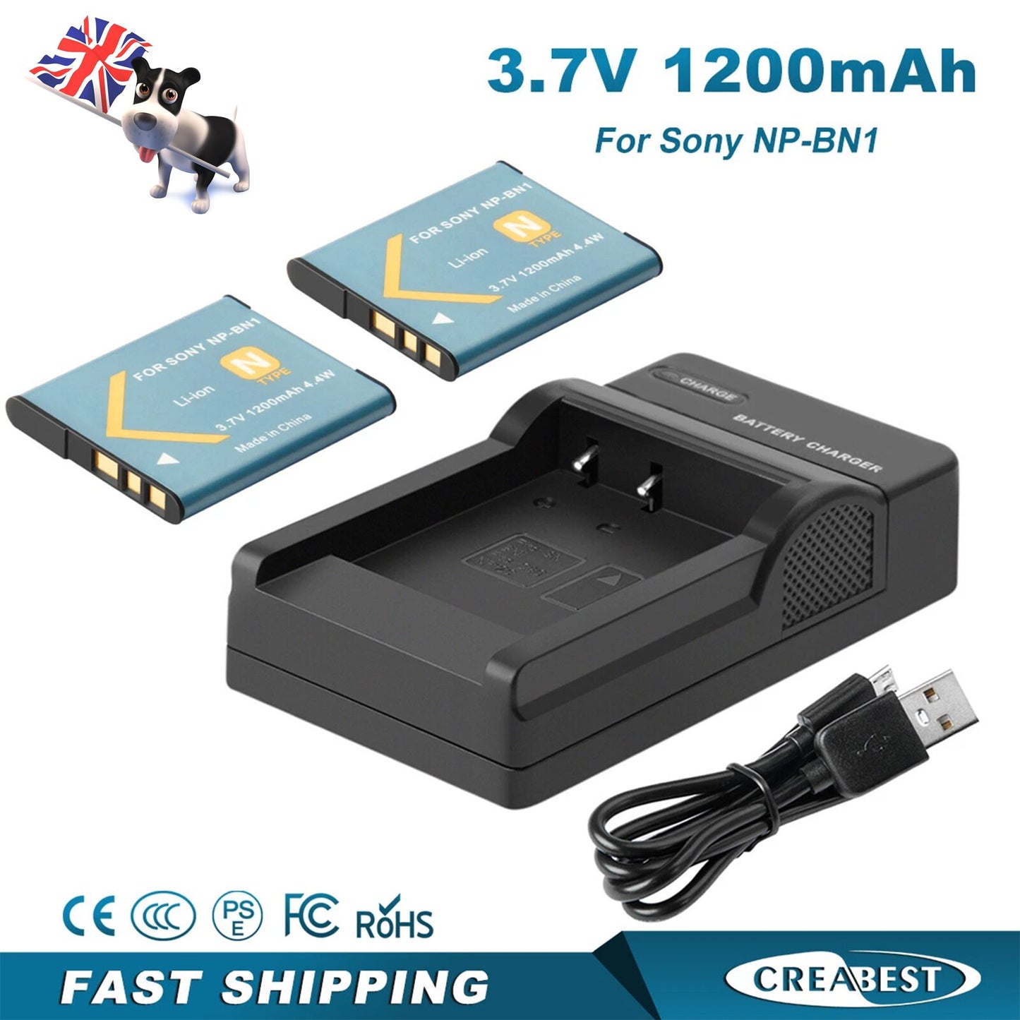 2Pcs NP-BN1 Battery Charger For Sony Cyber-Shot DSC-W310 W800 W320 W350 W380