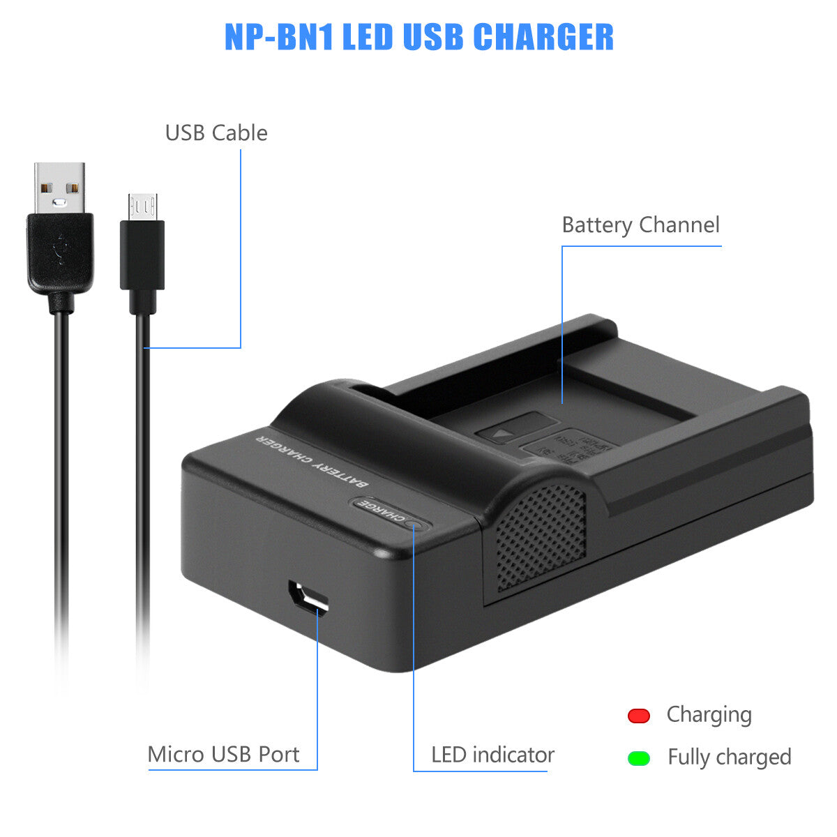 2Pcs NP-BN1 Battery Charger For Sony Cyber-Shot DSC-W310 W800 W320 W350 W380
