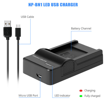 2Pcs NP-BN1 Battery Charger For Sony Cyber-Shot DSC-W310 W800 W320 W350 W380
