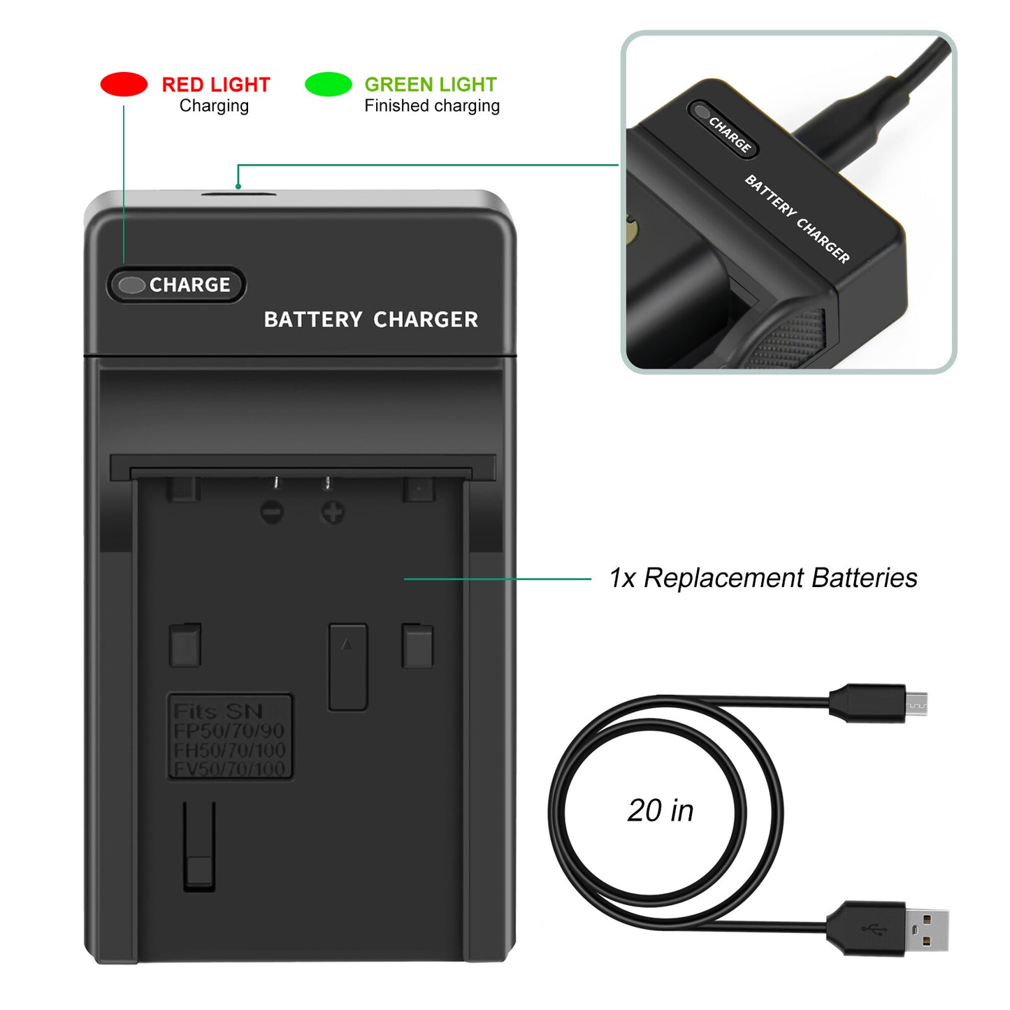 2x NP-FP50,NP-FP51 7.4V Battery+Charger For Sony NP-FH40 NP-FH50 NP-FH60 NP-FH70