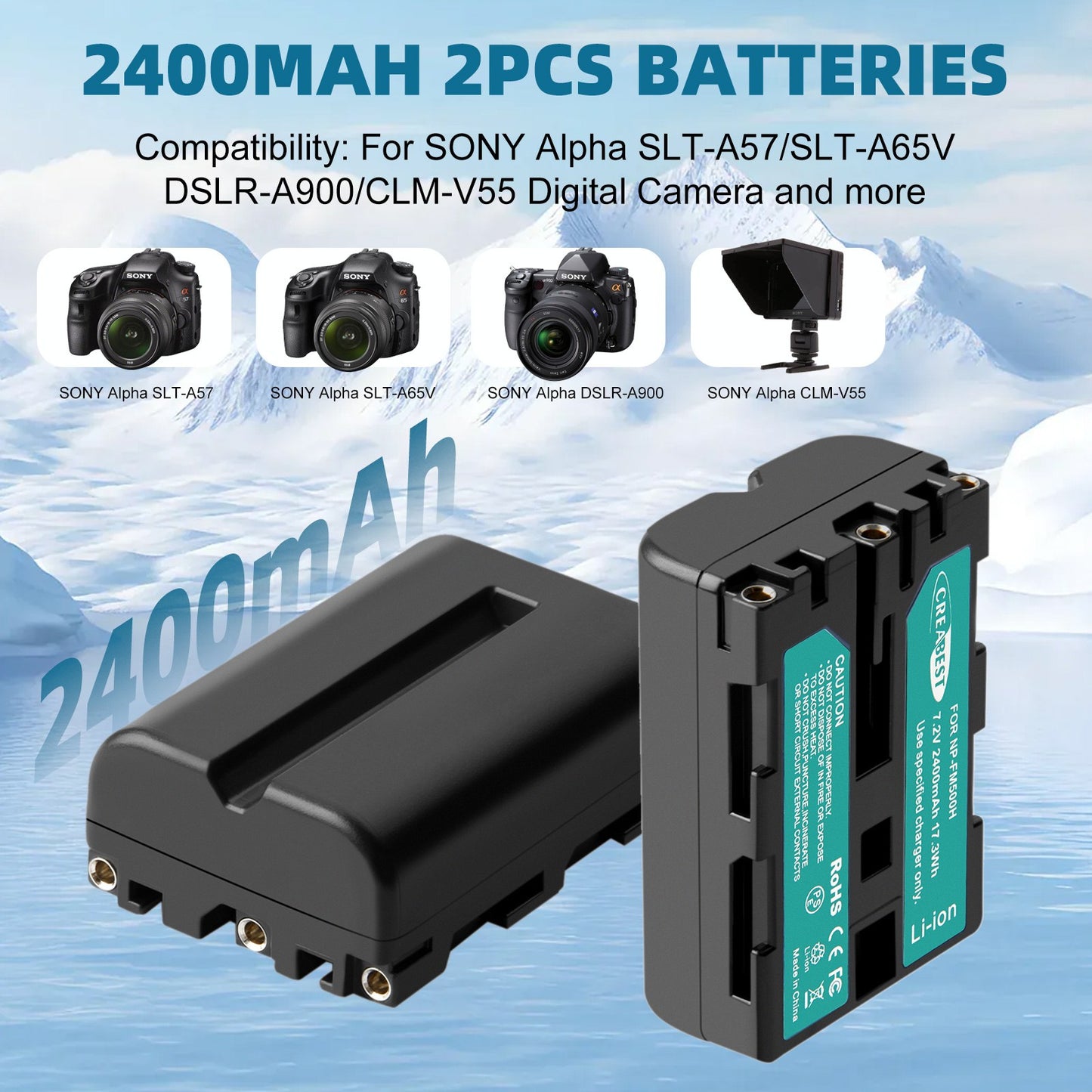 SHENTEC 2x Battery NP-FM500H +Charger For Sony Alpha DSLR/SLT A57 A68 A58 A300K/N A100