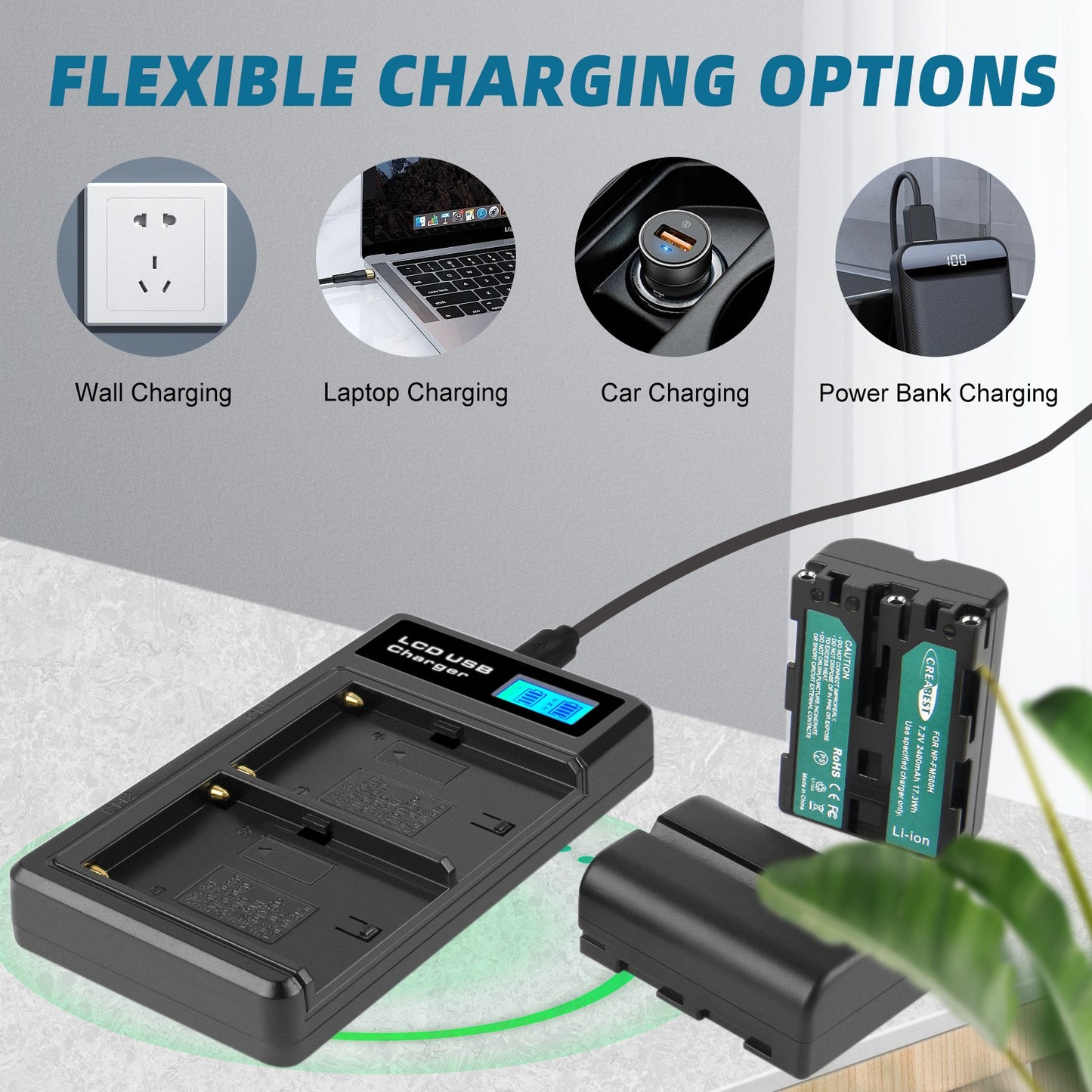 SHENTEC 2x Battery NP-FM500H +Charger For Sony Alpha DSLR/SLT A57 A68 A58 A300K/N A100