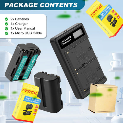 SHENTEC 2x Battery NP-FM500H +Charger For Sony Alpha DSLR/SLT A57 A68 A58 A300K/N A100