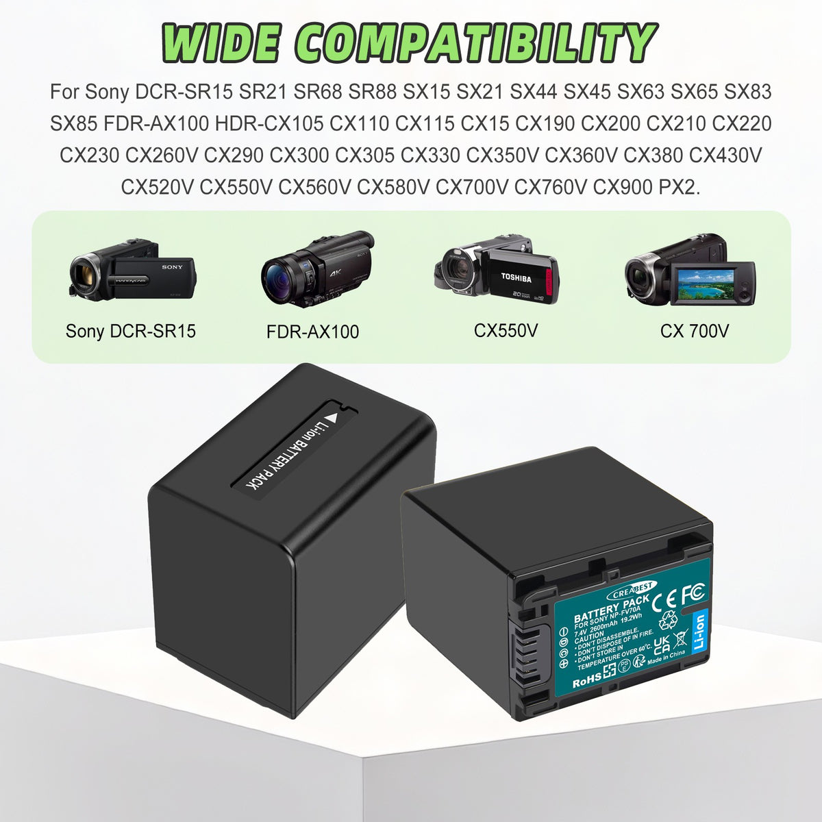 2x NP-FV70 Battery 2.6ah For Sony NP-FV100 NP-FV90 NP-FV50 NP-FV30 NP-FV40 Charger