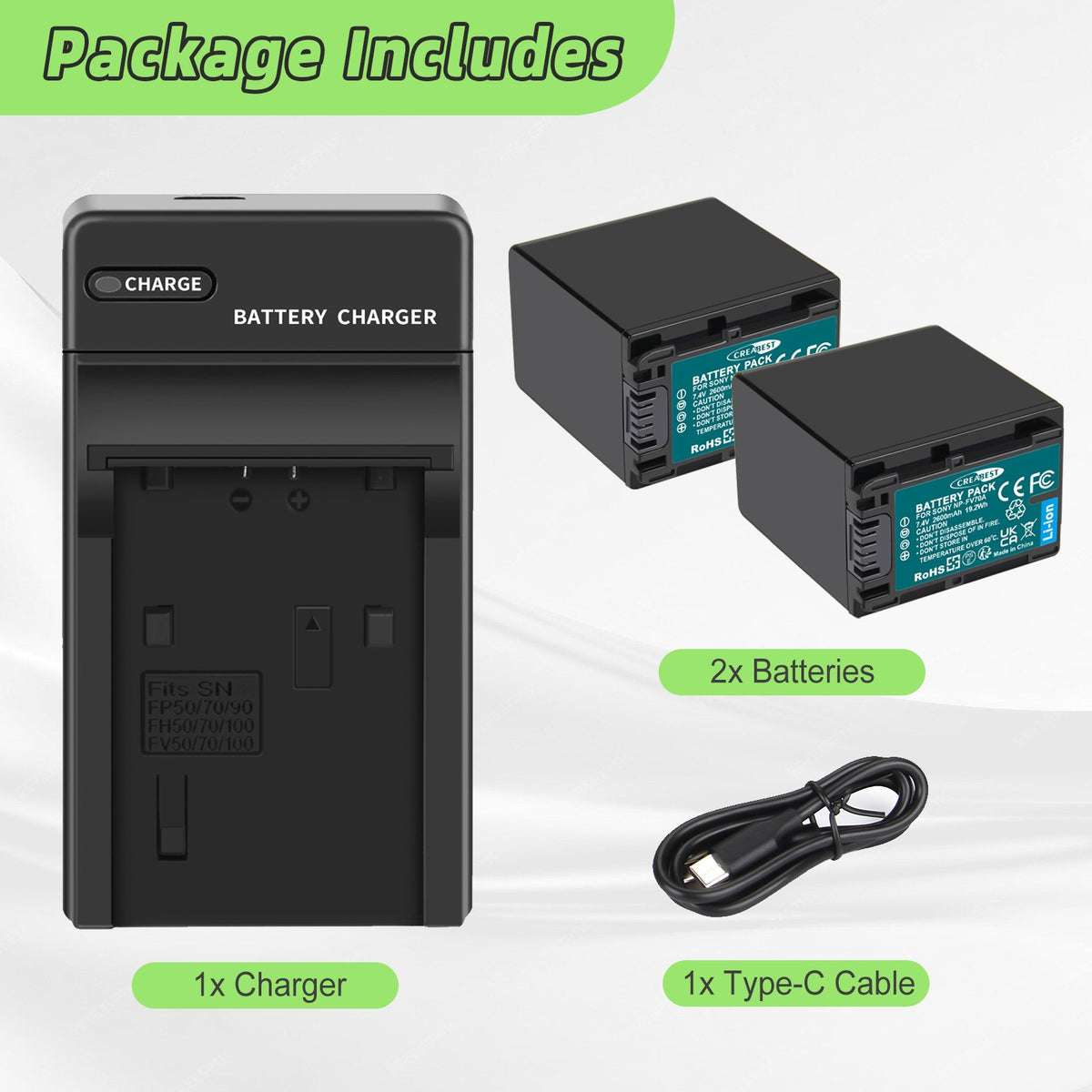 2x NP-FV70 Battery 2.6ah For Sony NP-FV100 NP-FV90 NP-FV50 NP-FV30 NP-FV40 Charger