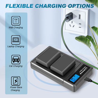 2X NP-FW50 Battery &Fast Charger For Sony A6500 A6000 A7R A7RII A7S A7II RX10