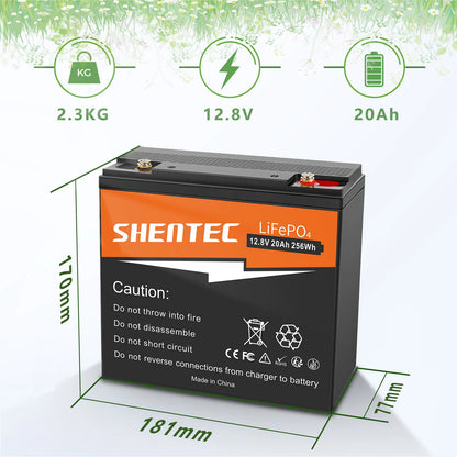 SHENTEC 12V 20Ah Lithium LiFePO4 Rechargeable  Battery For Home RV Boat Solar