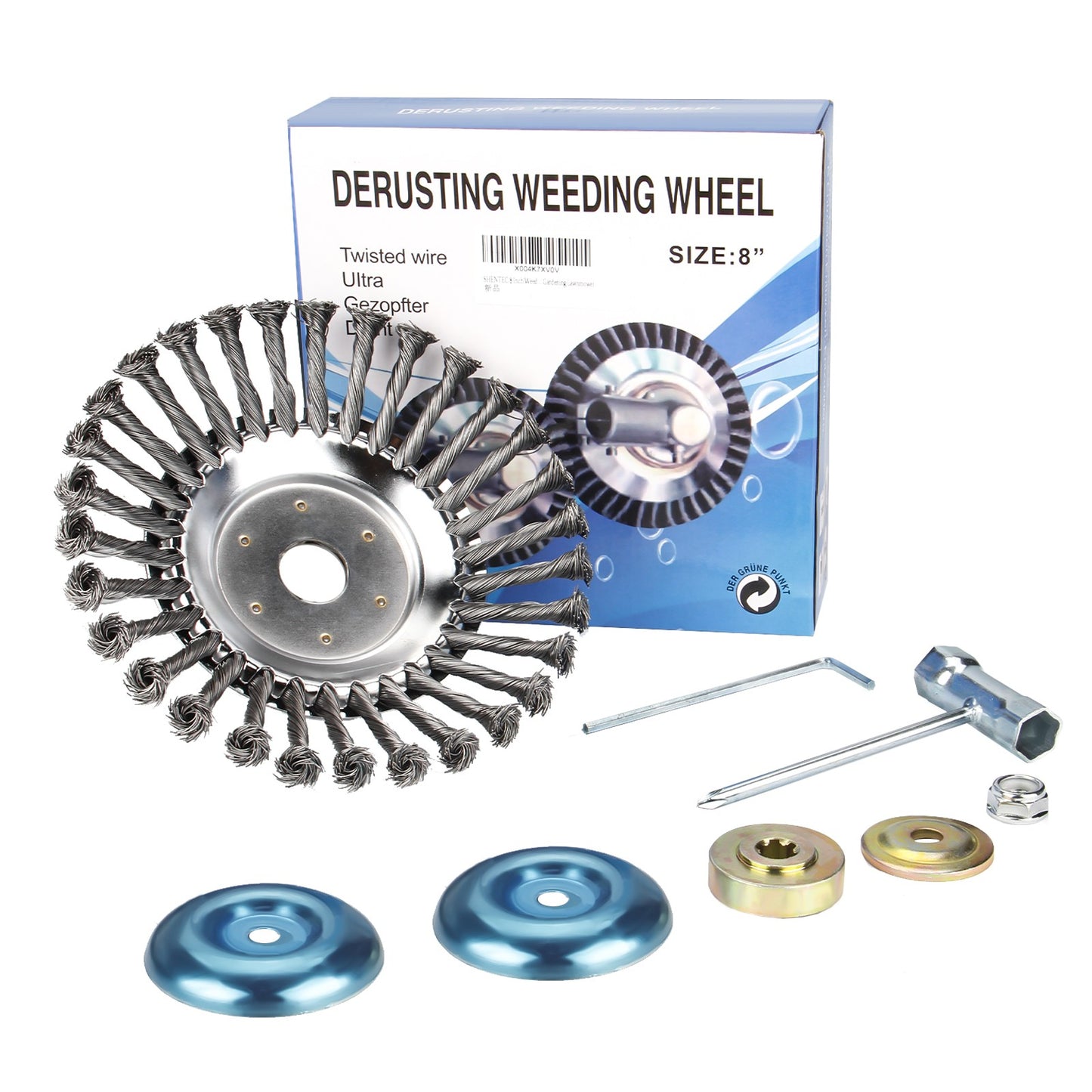 6" 8" 10" Steel Wire Weeding Grass Trimmer Head Weed Rotating Wheel Brush With Adapter Kit