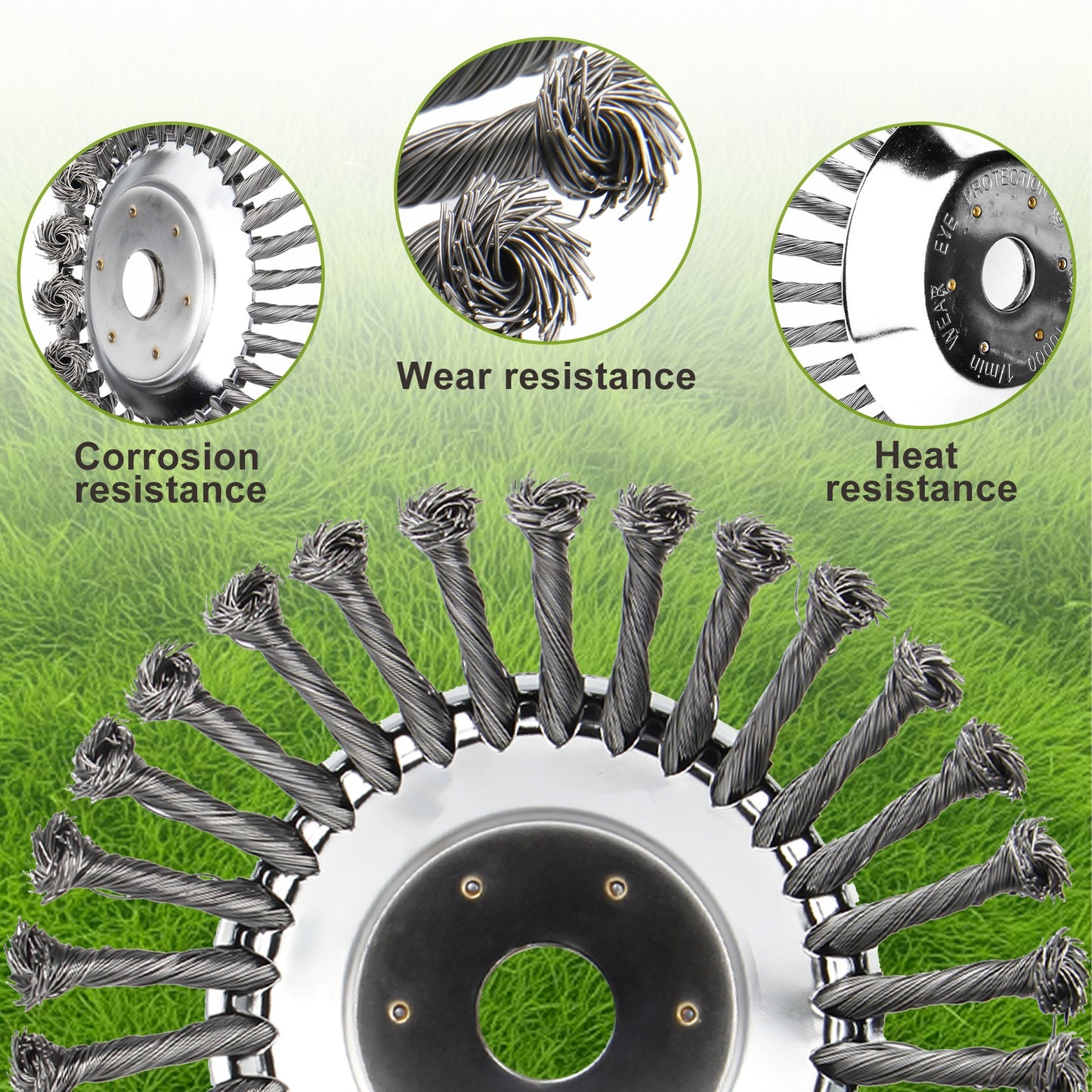 6" 8" 10" Steel Wire Weeding Grass Trimmer Head Weed Rotating Wheel Brush With Adapter Kit