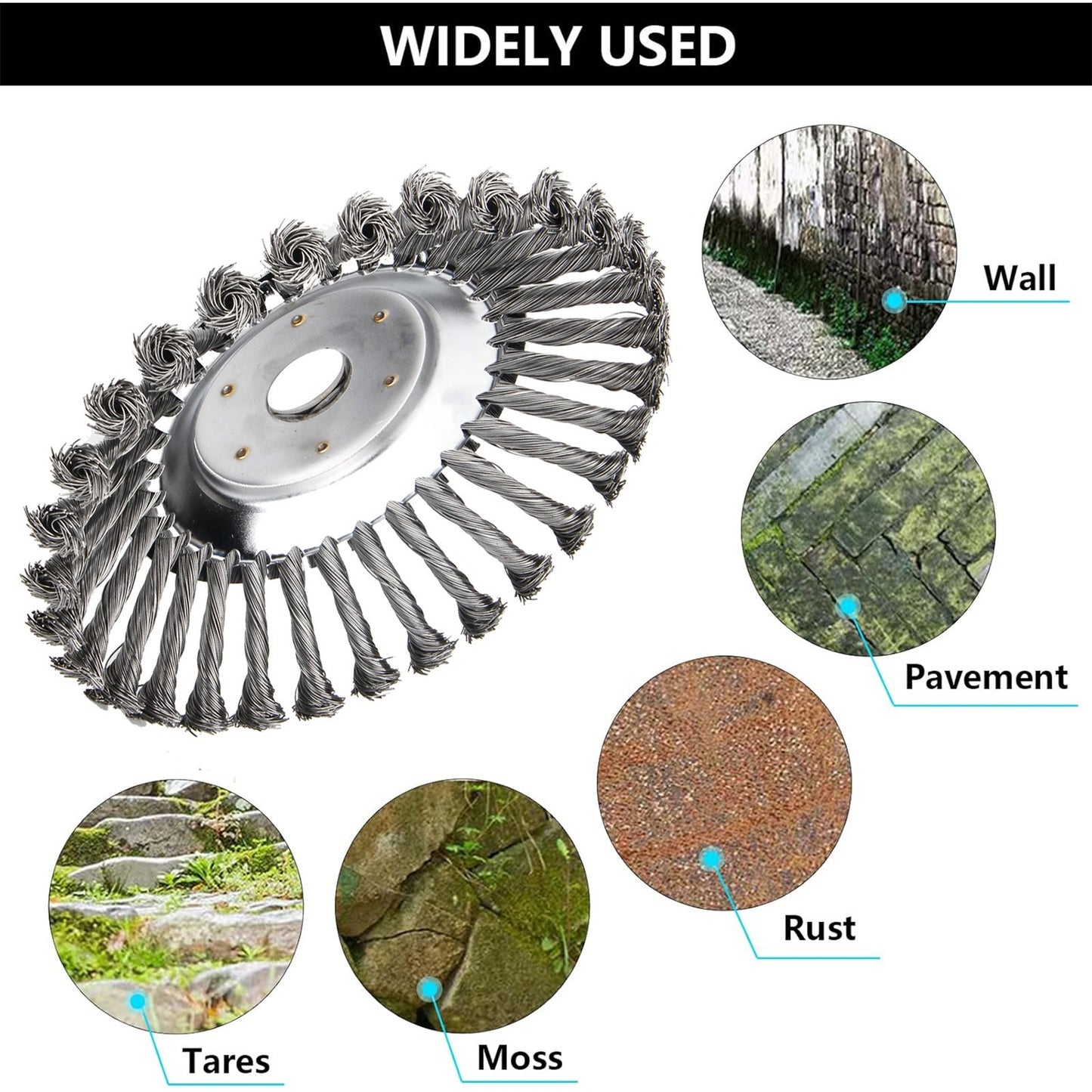 6" 8" 10" Steel Wire Weeding Grass Trimmer Head Weed Rotating Wheel Brush With Adapter Kit