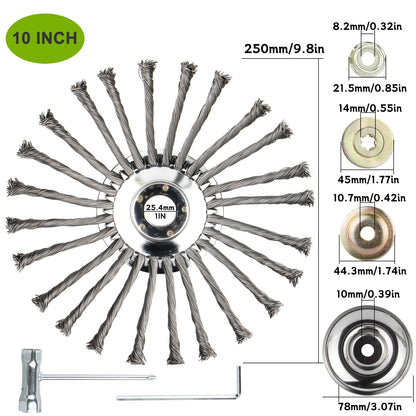 6" 8" 10" Steel Wire Weeding Grass Trimmer Head Weed Rotating Wheel Brush With Adapter Kit