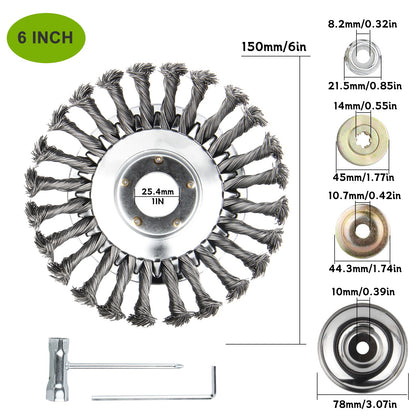 6" 8" 10" Steel Wire Weeding Grass Trimmer Head Weed Rotating Wheel Brush With Adapter Kit