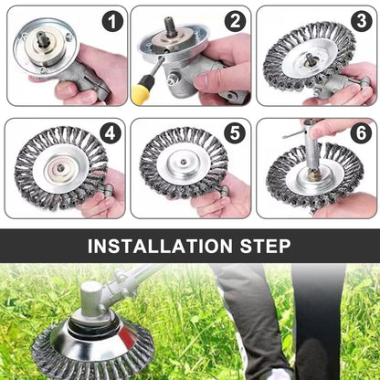 6" 8" 10" Steel Wire Weeding Grass Trimmer Head Weed Rotating Wheel Brush With Adapter Kit