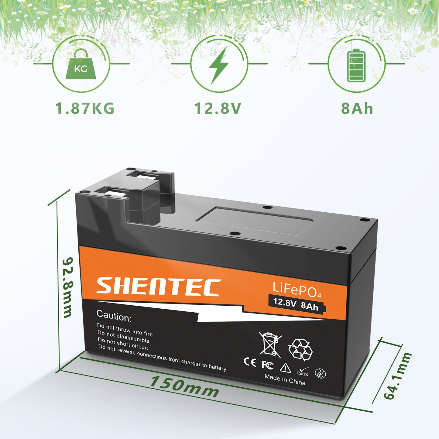 SHENTEC 8Ah 12.8V BMS LiFePO4 Battery for Boat RV Solar Caravan Campers Off-grid Golf