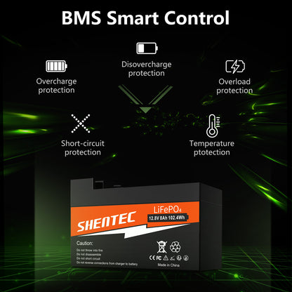 SHENTEC 8Ah 12.8V BMS LiFePO4 Battery for Boat RV Solar Caravan Campers Off-grid Golf
