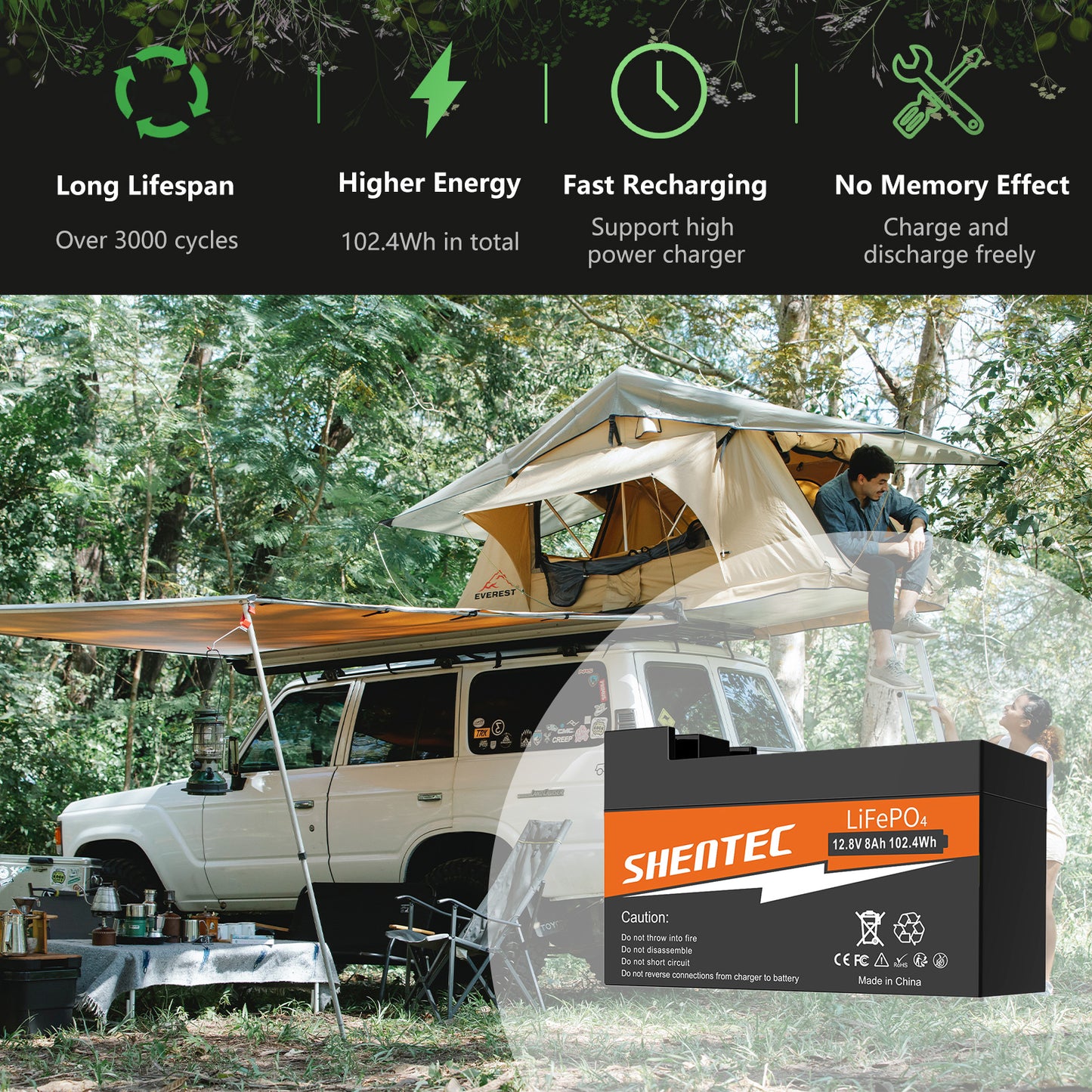 SHENTEC 8Ah 12.8V BMS LiFePO4 Battery for Boat RV Solar Caravan Campers Off-grid Golf