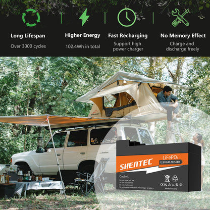 SHENTEC 8Ah 12.8V BMS LiFePO4 Battery for Boat RV Solar Caravan Campers Off-grid Golf