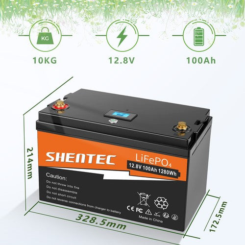SHENTEC 12/24V 100/150/200/300Ah LiFePO4 Battery With BMS For Solar Boat Off Grid RV