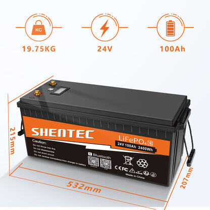 SHENTEC 12/24V 100/150/200/300Ah LiFePO4 Battery With BMS For Solar Boat Off Grid RV